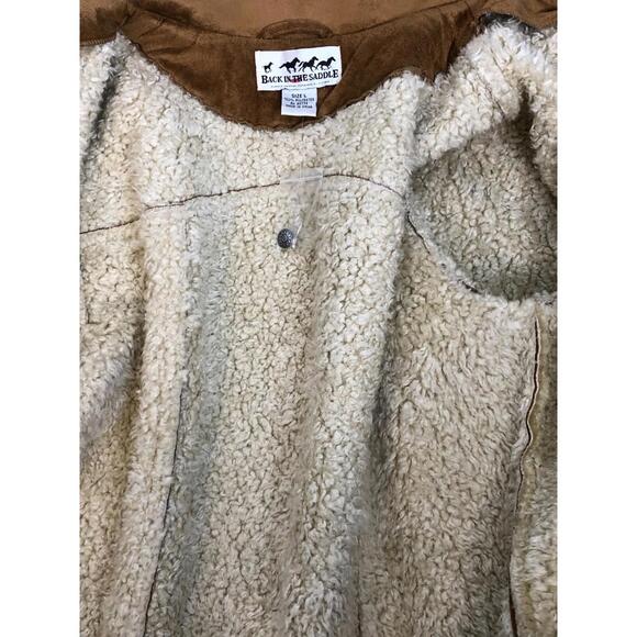 Vtg Back In The Saddle Brown Faux Suede Button Front Sherpa Lined Jacket L NWOT - Picture 6 of 7